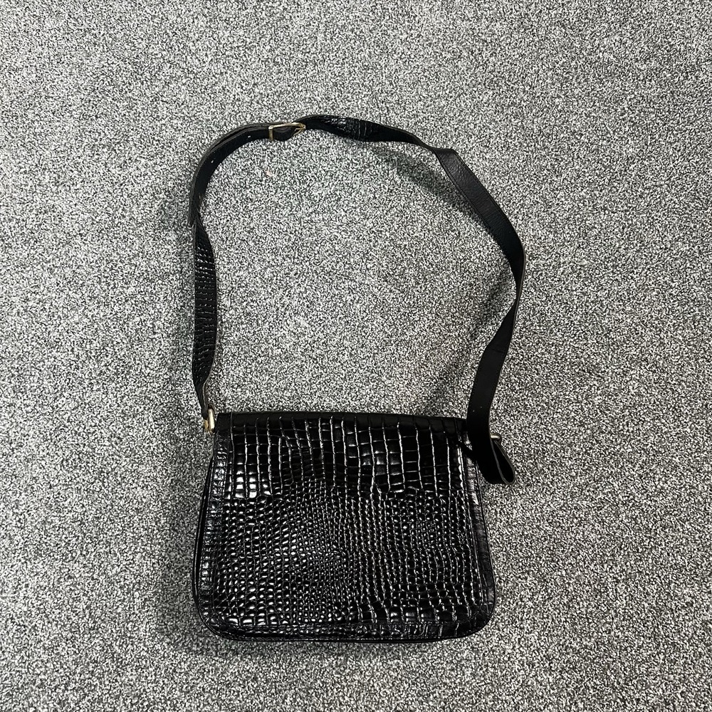 Black Croc Embossed Shoulder Bag Faux Leather Adjustable Strap Y2K Purse